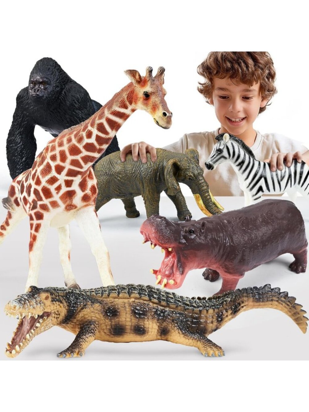 6 Pcs Jumbo Soft Safari Animal Playset for Toddlers & Kids - Learning Toy Gift